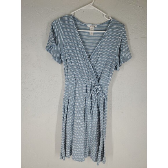 Caution To The Wind Blue White Faux Wrap Mini Dress Size Large - Picture 1 of 5
